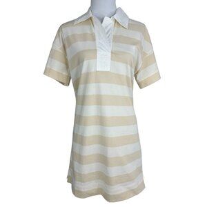 Everlane Women's NWT Tan Cream Striped The Organic Cotton Polo Shirt Dress S/C41